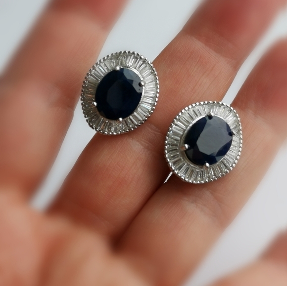 Sapphire Earrings Sterling Silver Omega Back - Picture 12 of 15